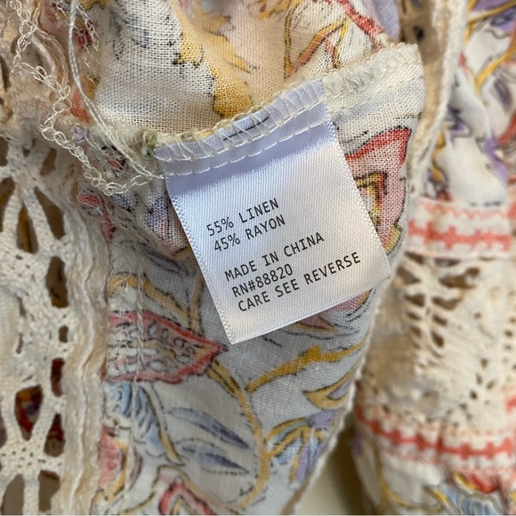 Christian Siriano Cropped Blouse Women's XL Linen Floral Crochet Boho Hippie Top - Picture 5 of 9